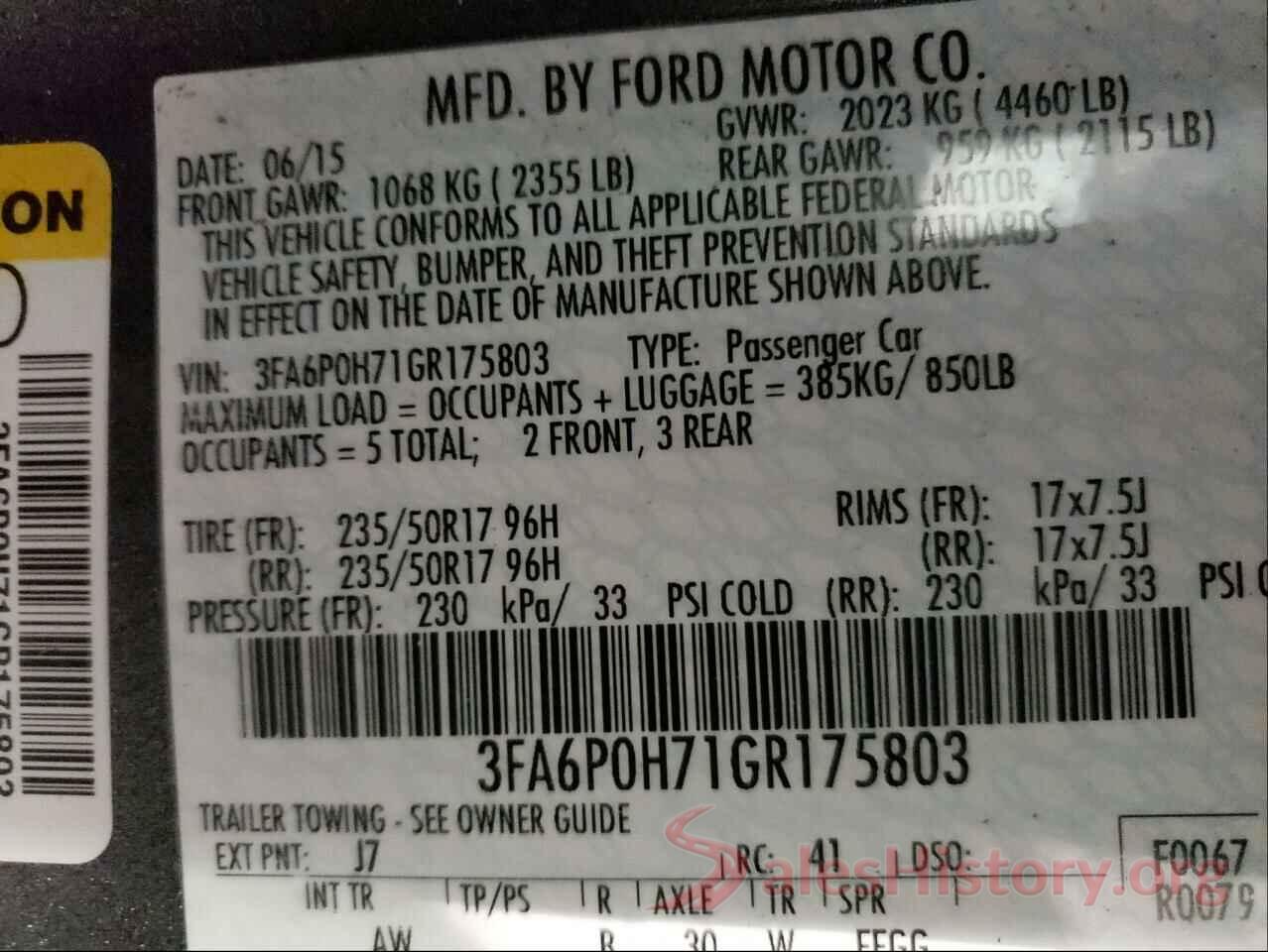 3FA6P0H71GR175803 2016 FORD FUSION