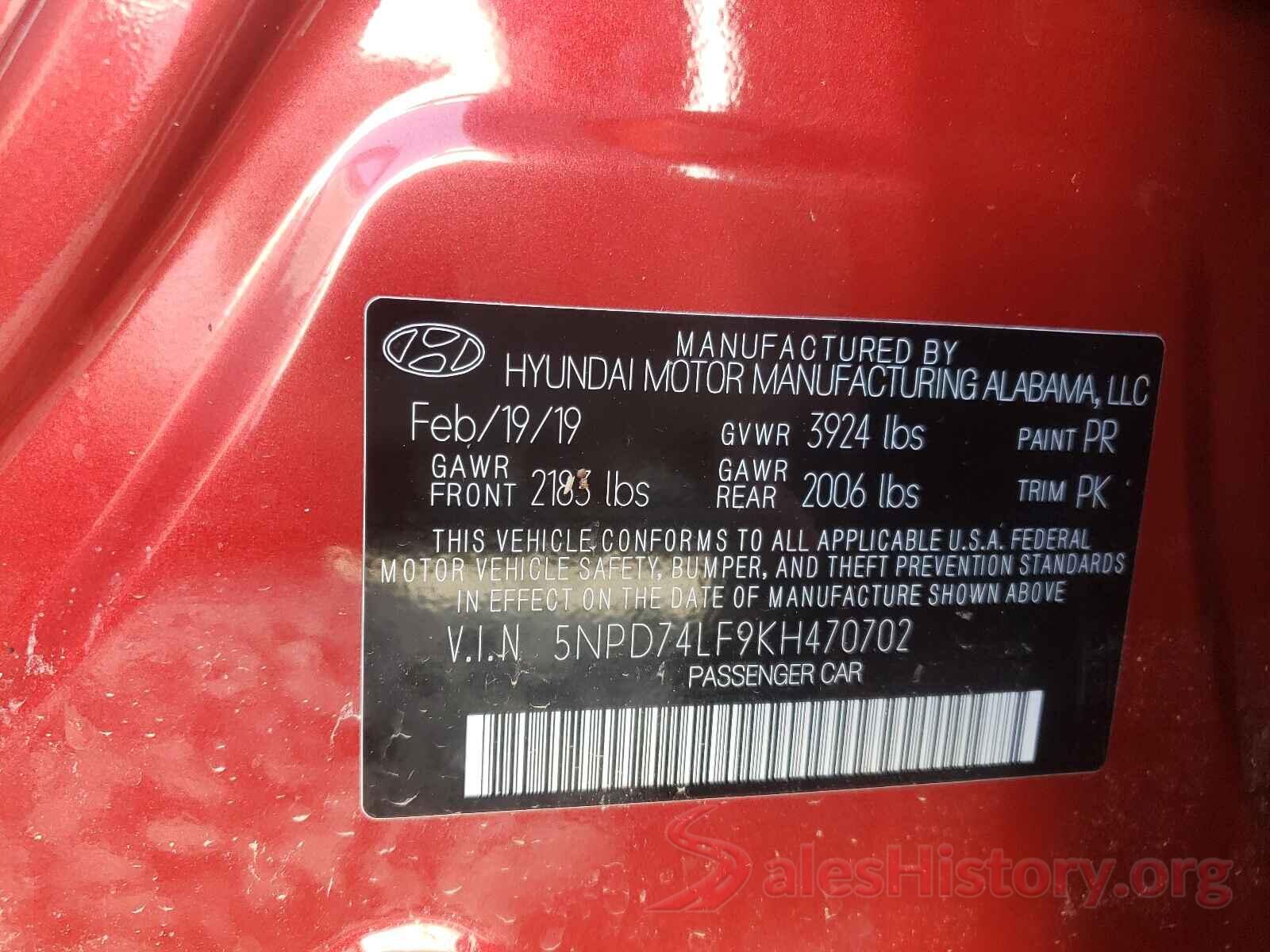 5NPD74LF9KH470702 2019 HYUNDAI ELANTRA