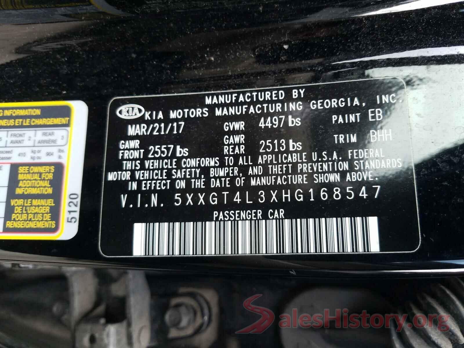 5XXGT4L3XHG168547 2017 KIA OPTIMA