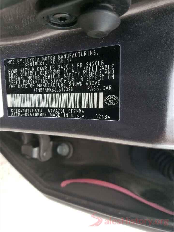 4T1B11HK8JU512399 2018 TOYOTA CAMRY