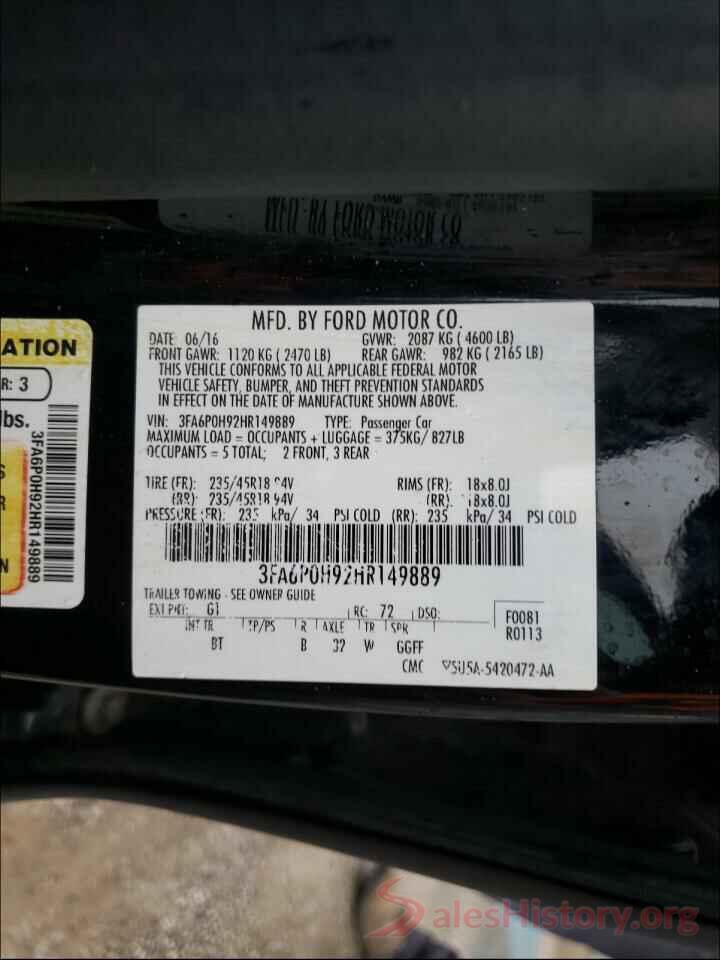 3FA6P0H92HR149889 2017 FORD FUSION