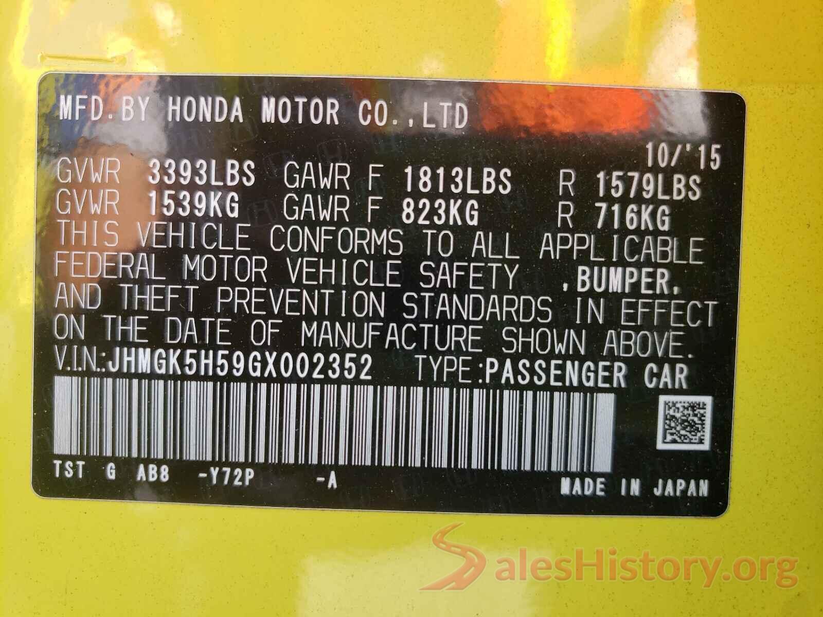 JHMGK5H59GX002352 2016 HONDA FIT