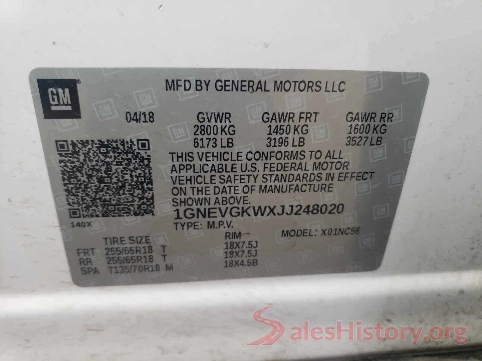 1GNEVGKWXJJ248020 2018 CHEVROLET TRAVERSE