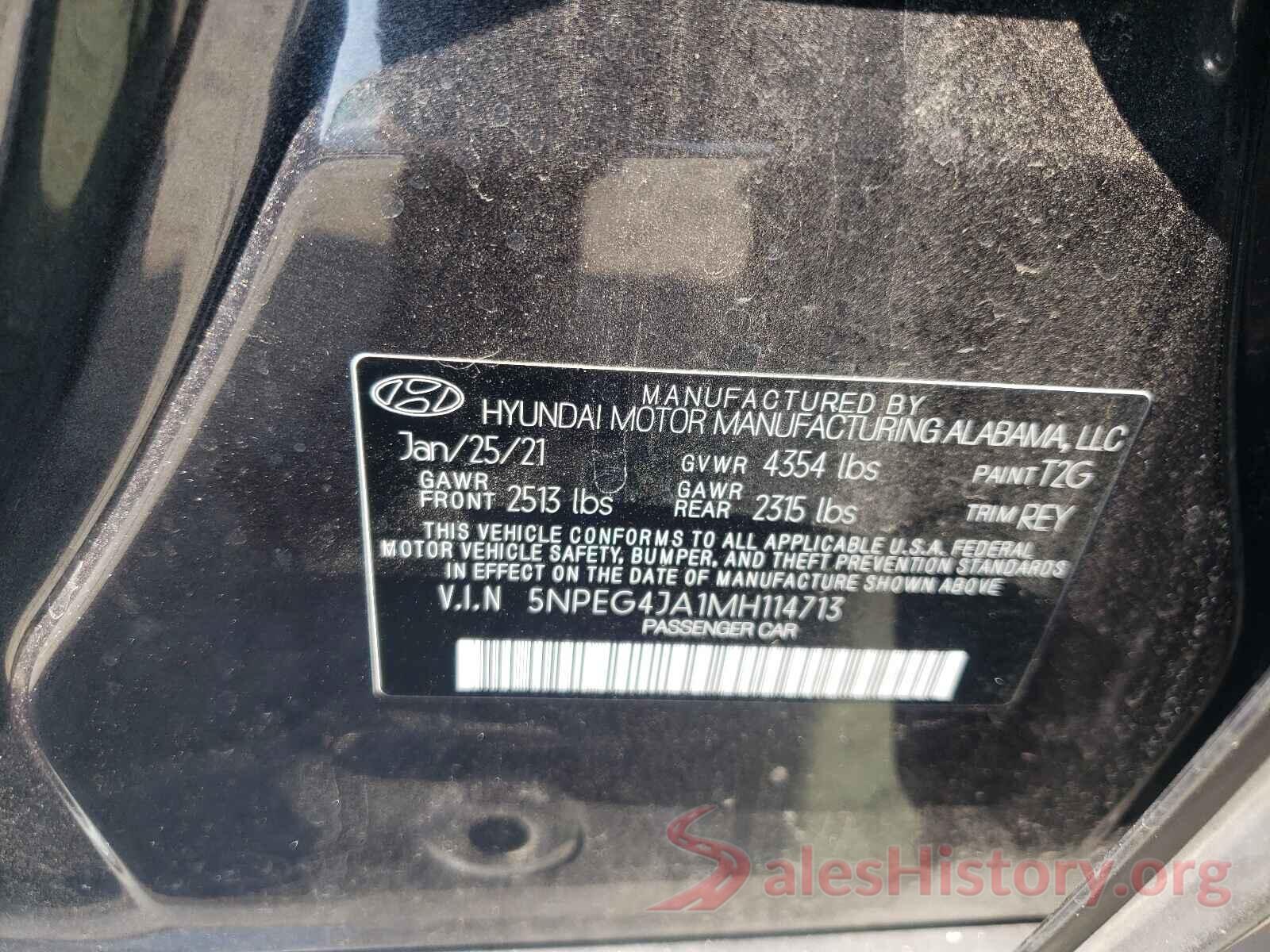 5NPEG4JA1MH114713 2021 HYUNDAI SONATA