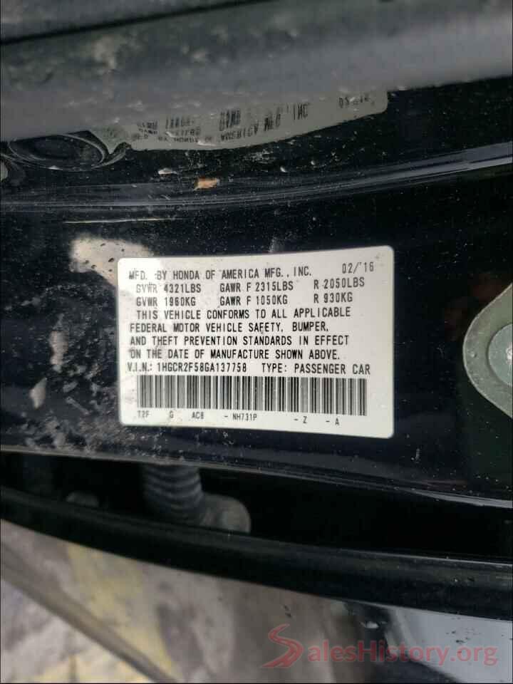 1HGCR2F58GA137758 2016 HONDA ACCORD