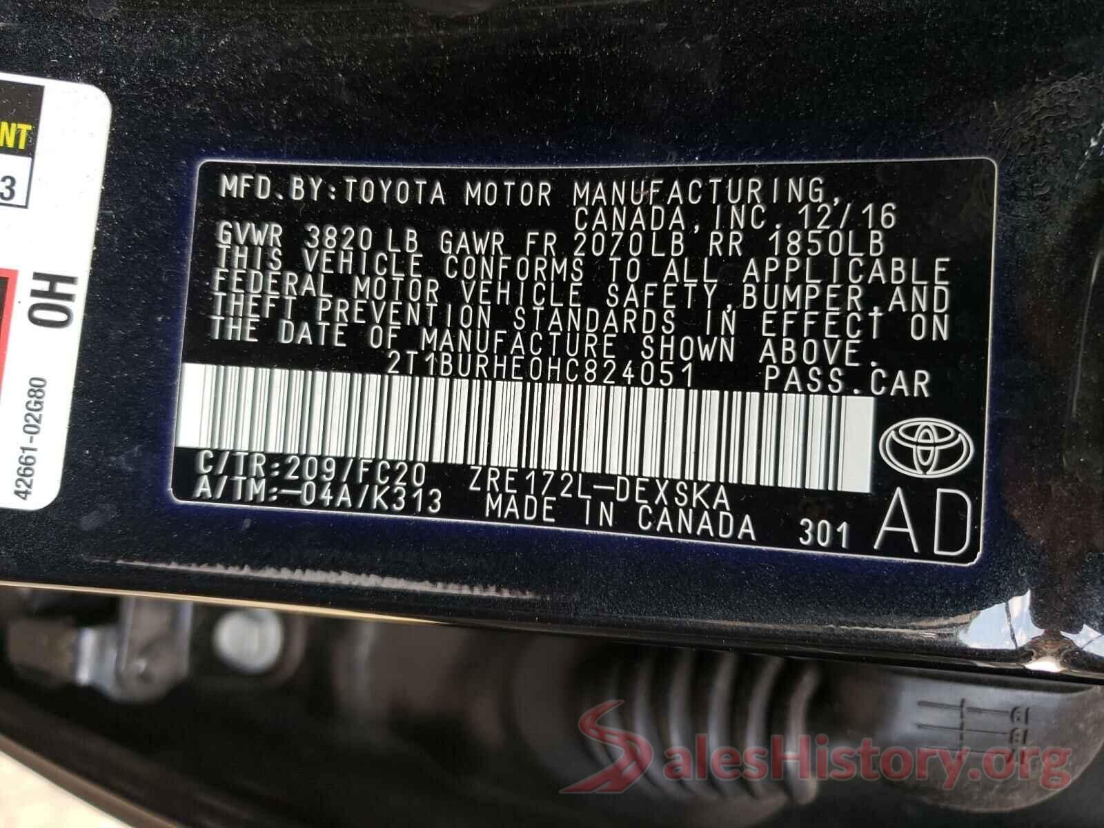 2T1BURHE0HC824051 2017 TOYOTA COROLLA