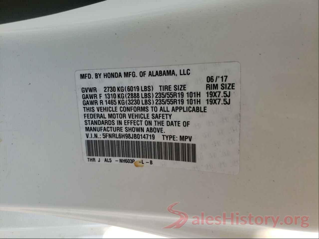 5FNRL6H98JB014719 2018 HONDA ODYSSEY