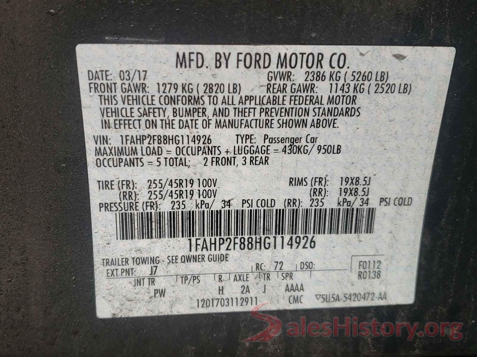 1FAHP2F88HG114926 2017 FORD TAURUS