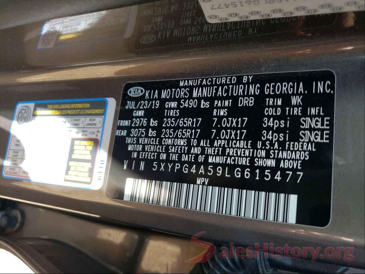 5XYPG4A59LG615477 2020 KIA SORENTO