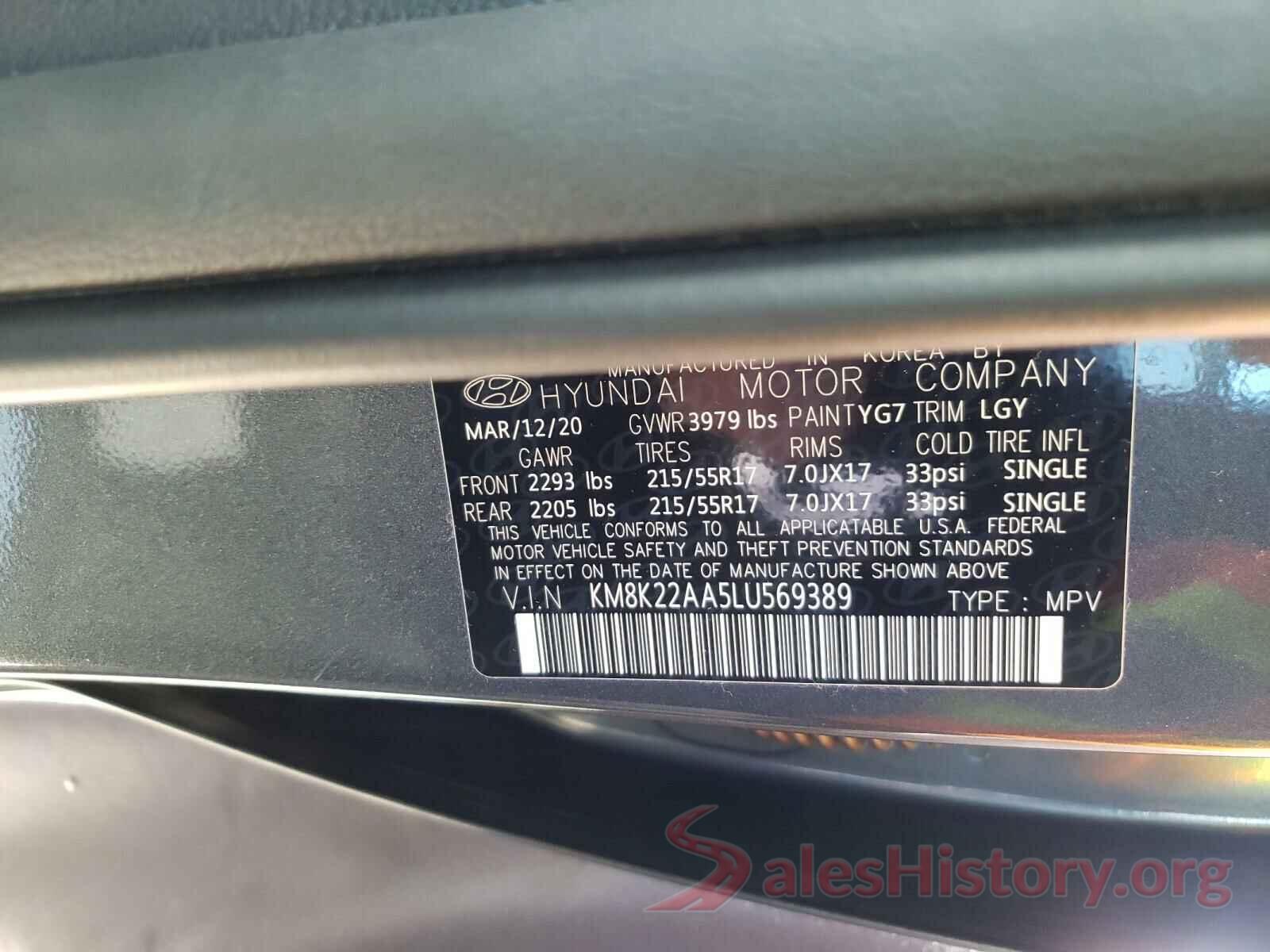 KM8K22AA5LU569389 2020 HYUNDAI KONA