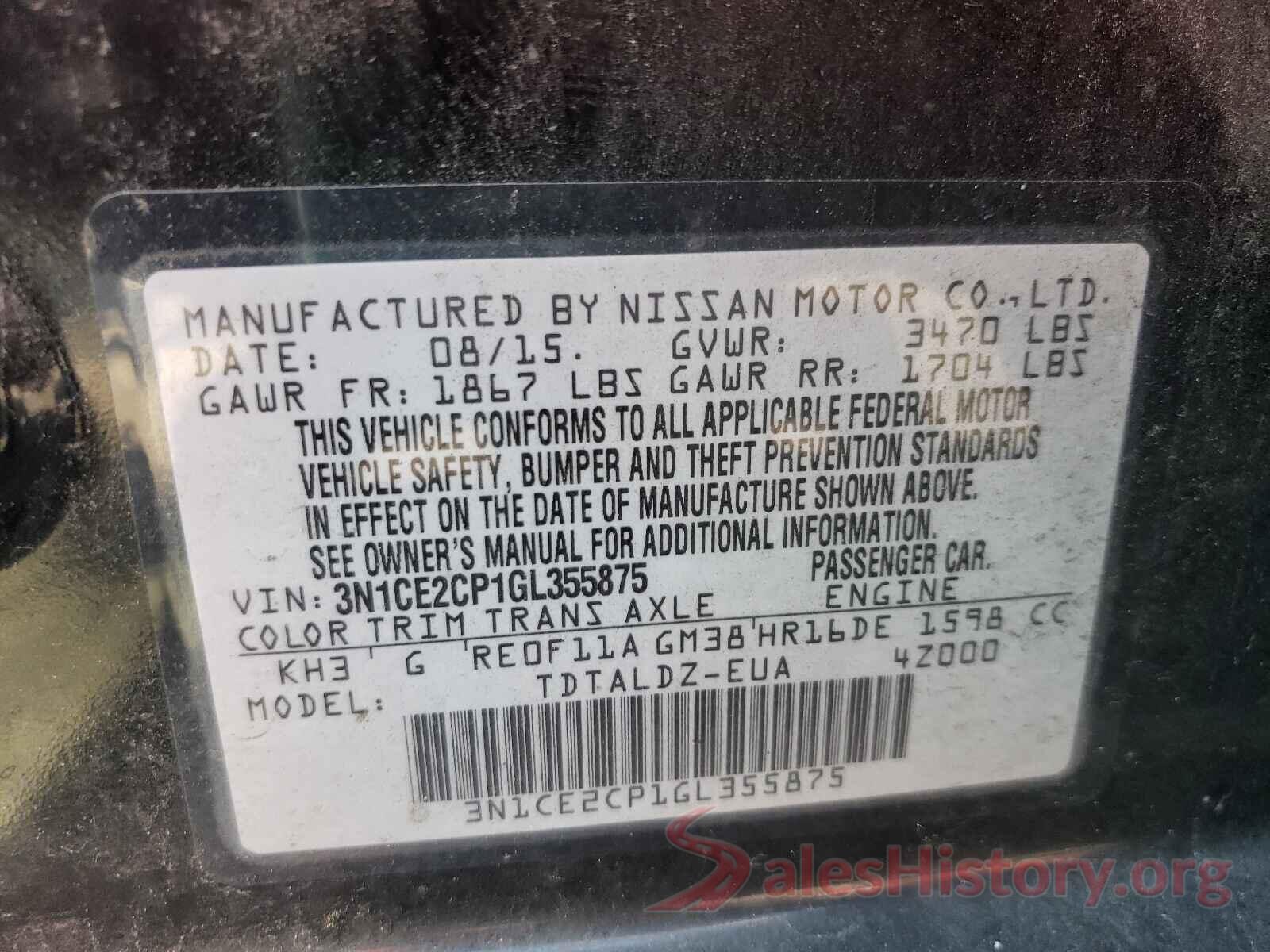 3N1CE2CP1GL355875 2016 NISSAN VERSA