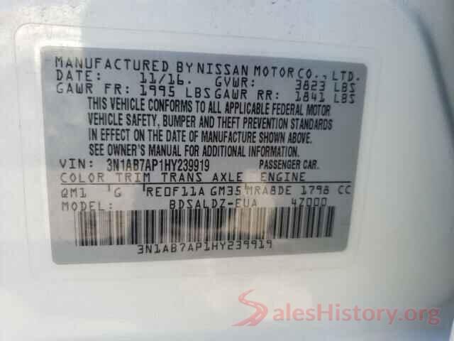 3N1AB7AP1HY239919 2017 NISSAN SENTRA