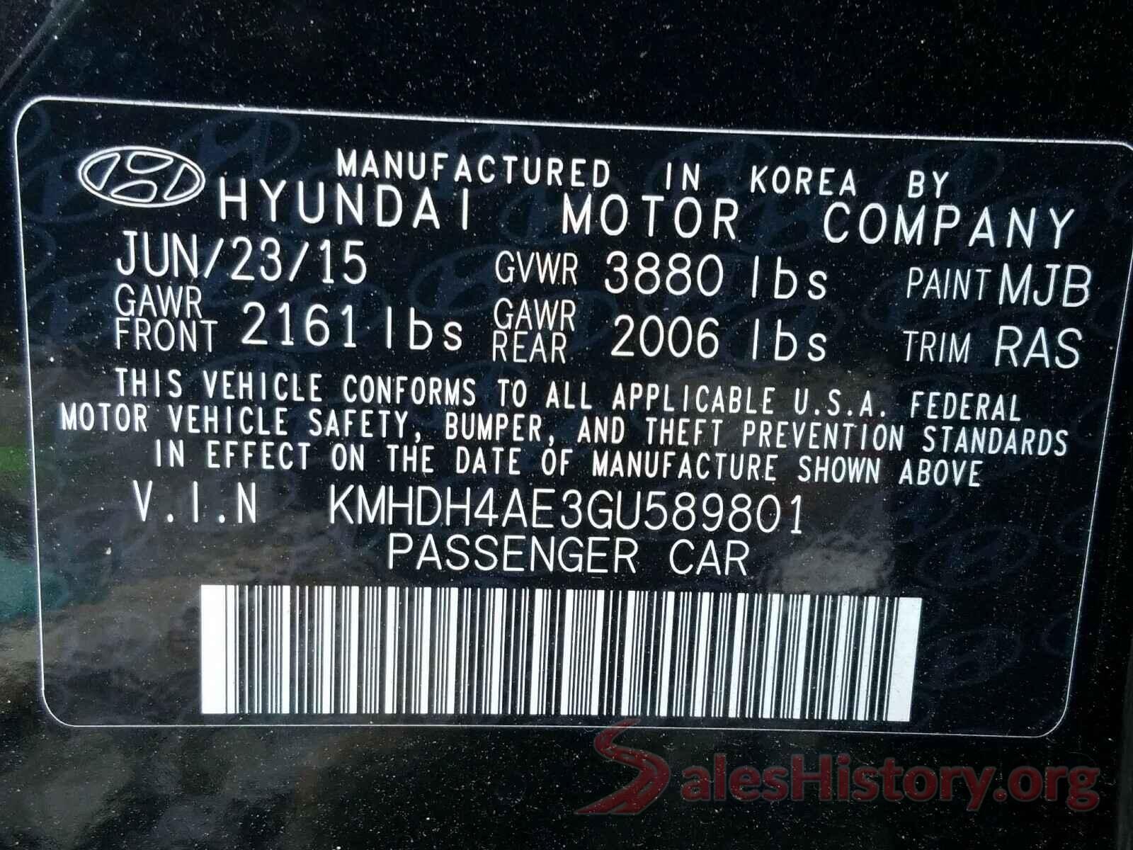 KMHDH4AE3GU589801 2016 HYUNDAI ELANTRA