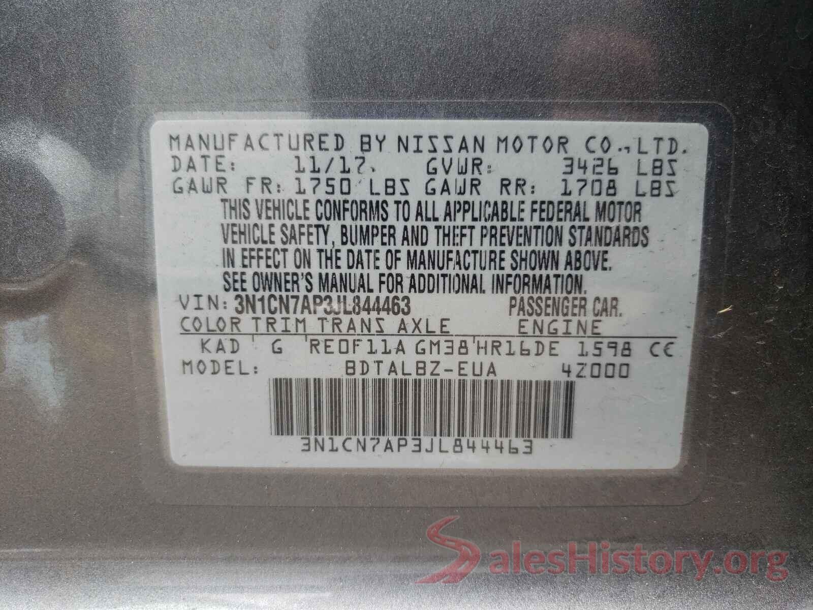 3N1CN7AP3JL844463 2018 NISSAN VERSA