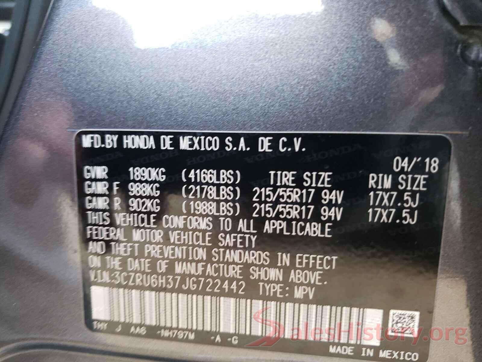 3CZRU6H37JG722442 2018 HONDA HR-V