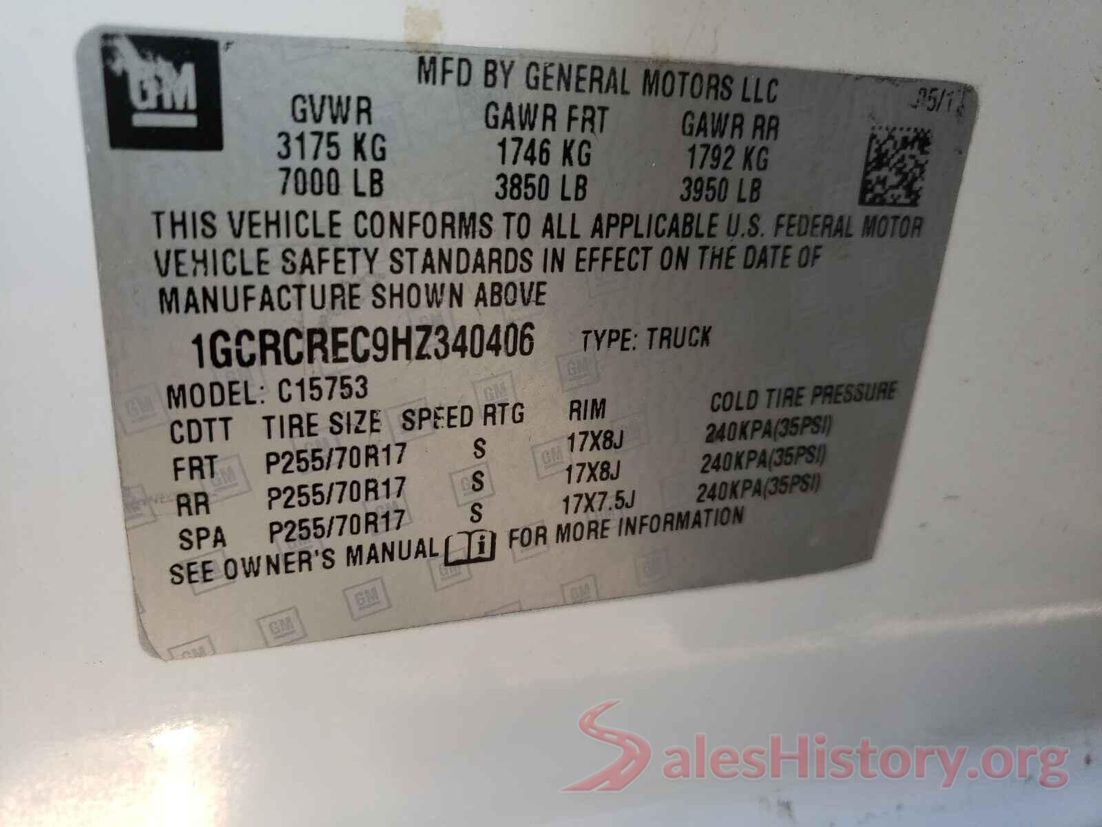 1GCRCREC9HZ340406 2017 CHEVROLET SILVERADO