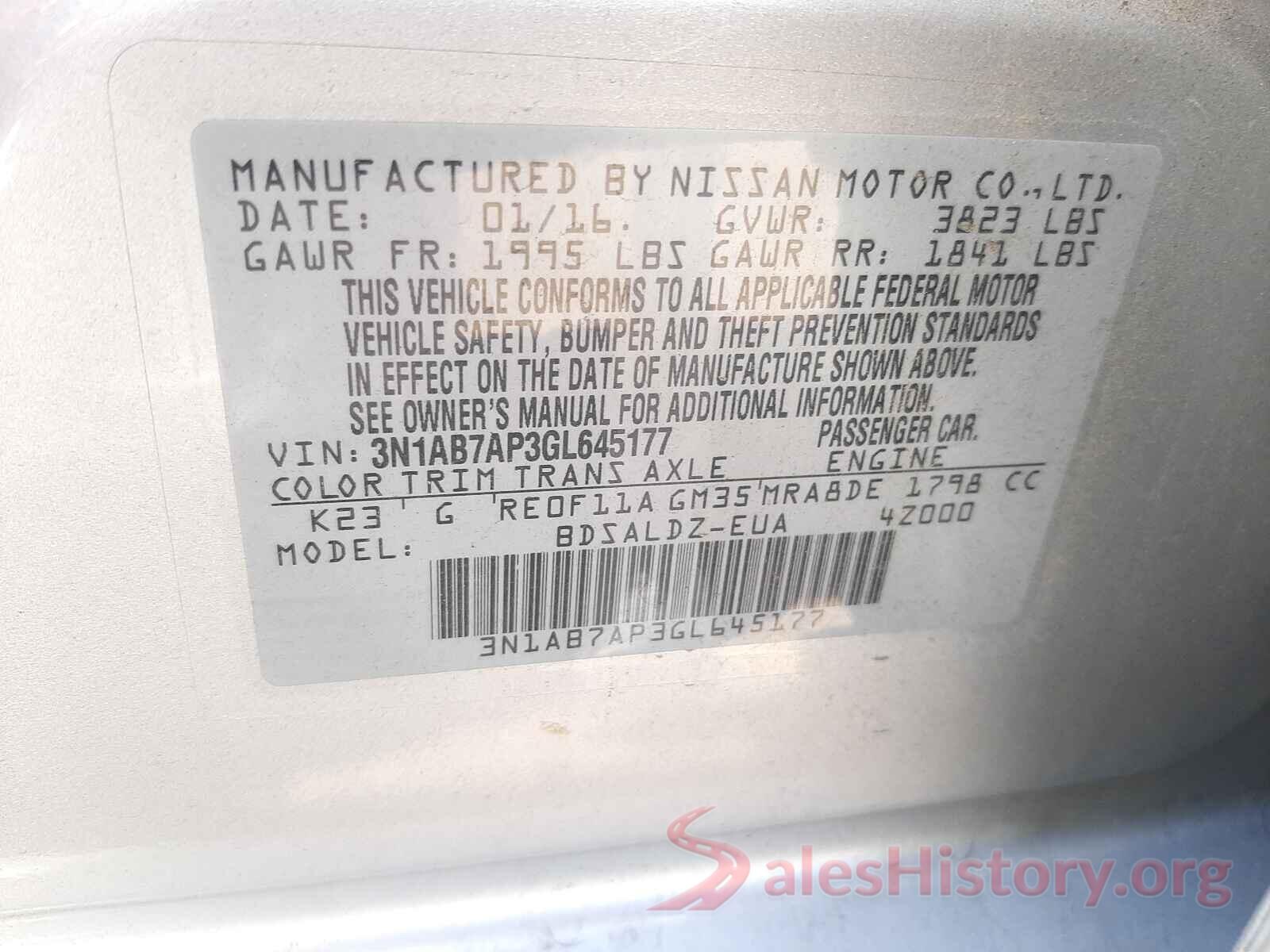 3N1AB7AP3GL645177 2016 NISSAN SENTRA