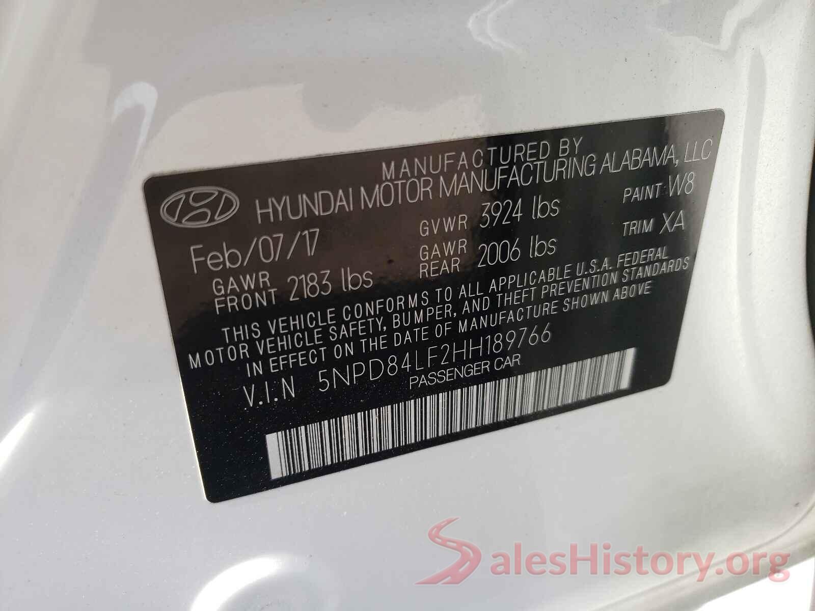 5NPD84LF2HH189766 2017 HYUNDAI ELANTRA