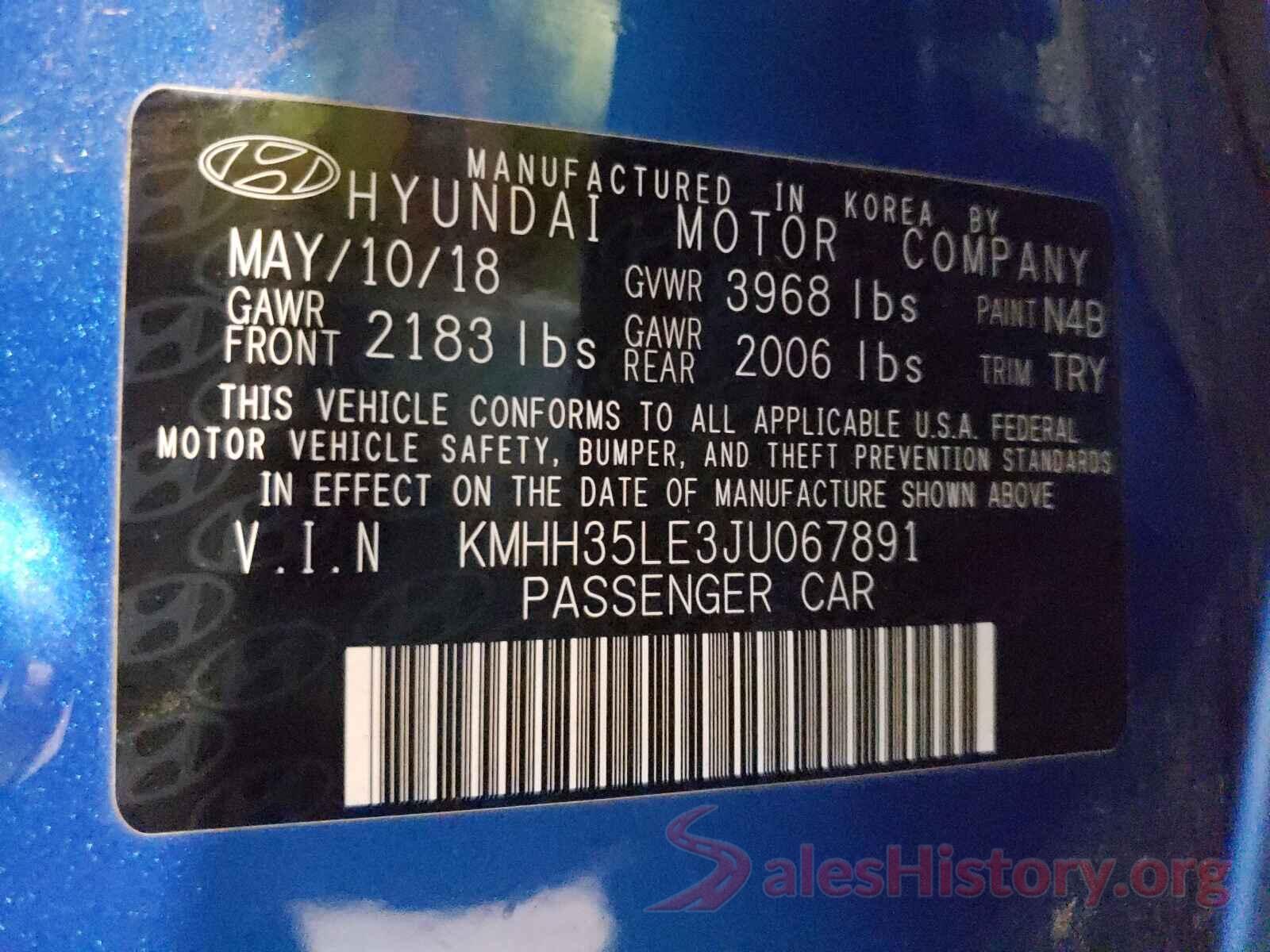 KMHH35LE3JU067891 2018 HYUNDAI ELANTRA