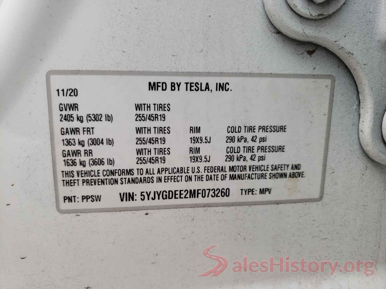 5YJYGDEE2MF073260 2021 TESLA MODEL Y