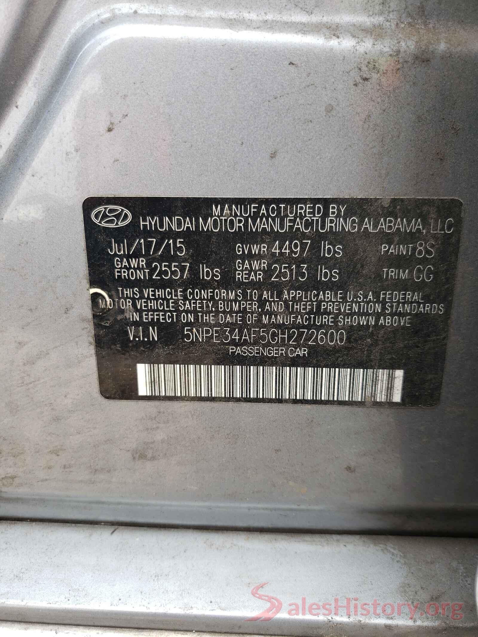 5NPE34AF5GH272600 2016 HYUNDAI SONATA