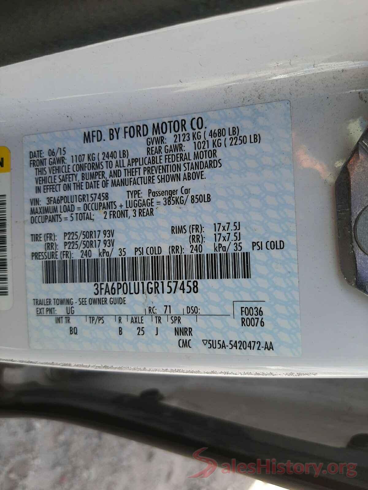 3FA6P0LU1GR157458 2016 FORD FUSION