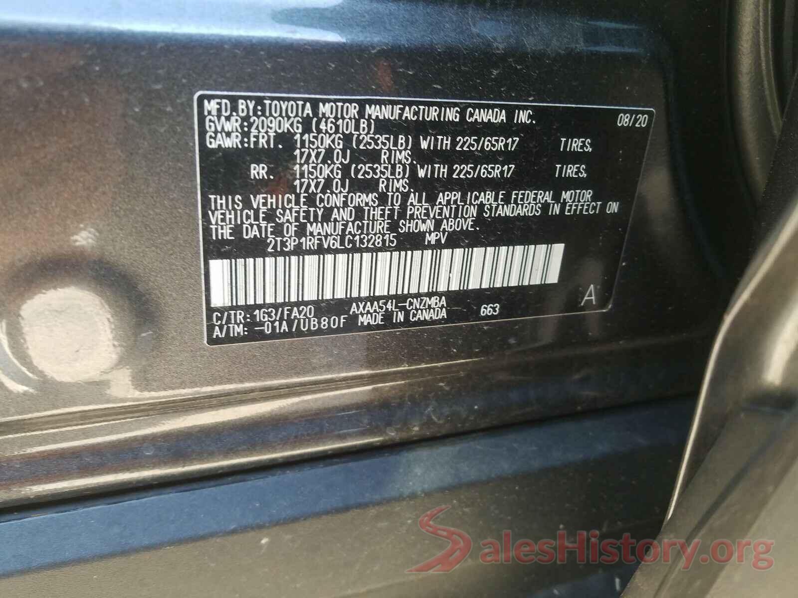 2T3P1RFV6LC132815 2020 TOYOTA RAV4