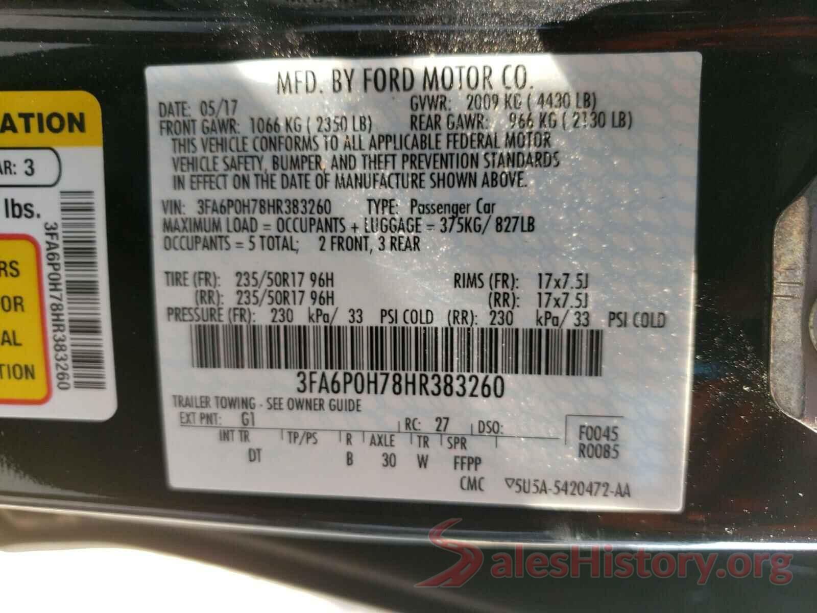 3FA6P0H78HR383260 2017 FORD FUSION