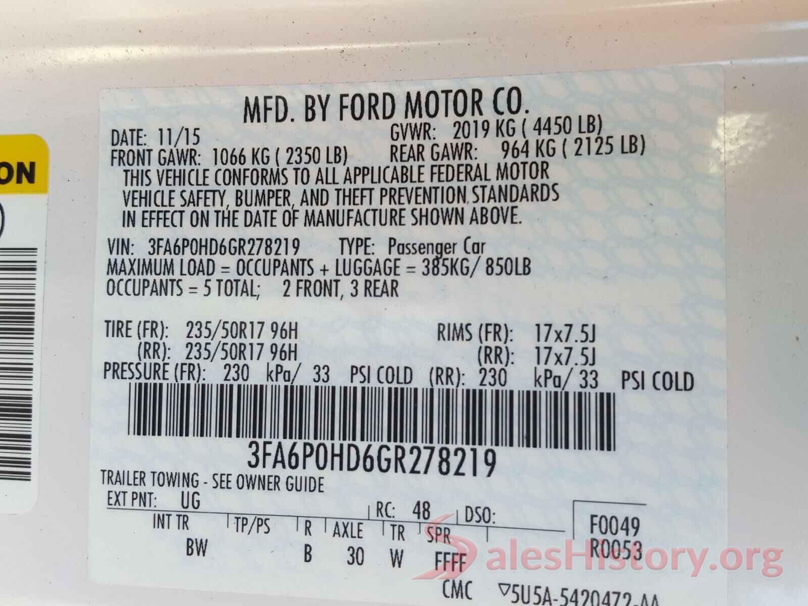 3FA6P0HD6GR278219 2016 FORD FUSION