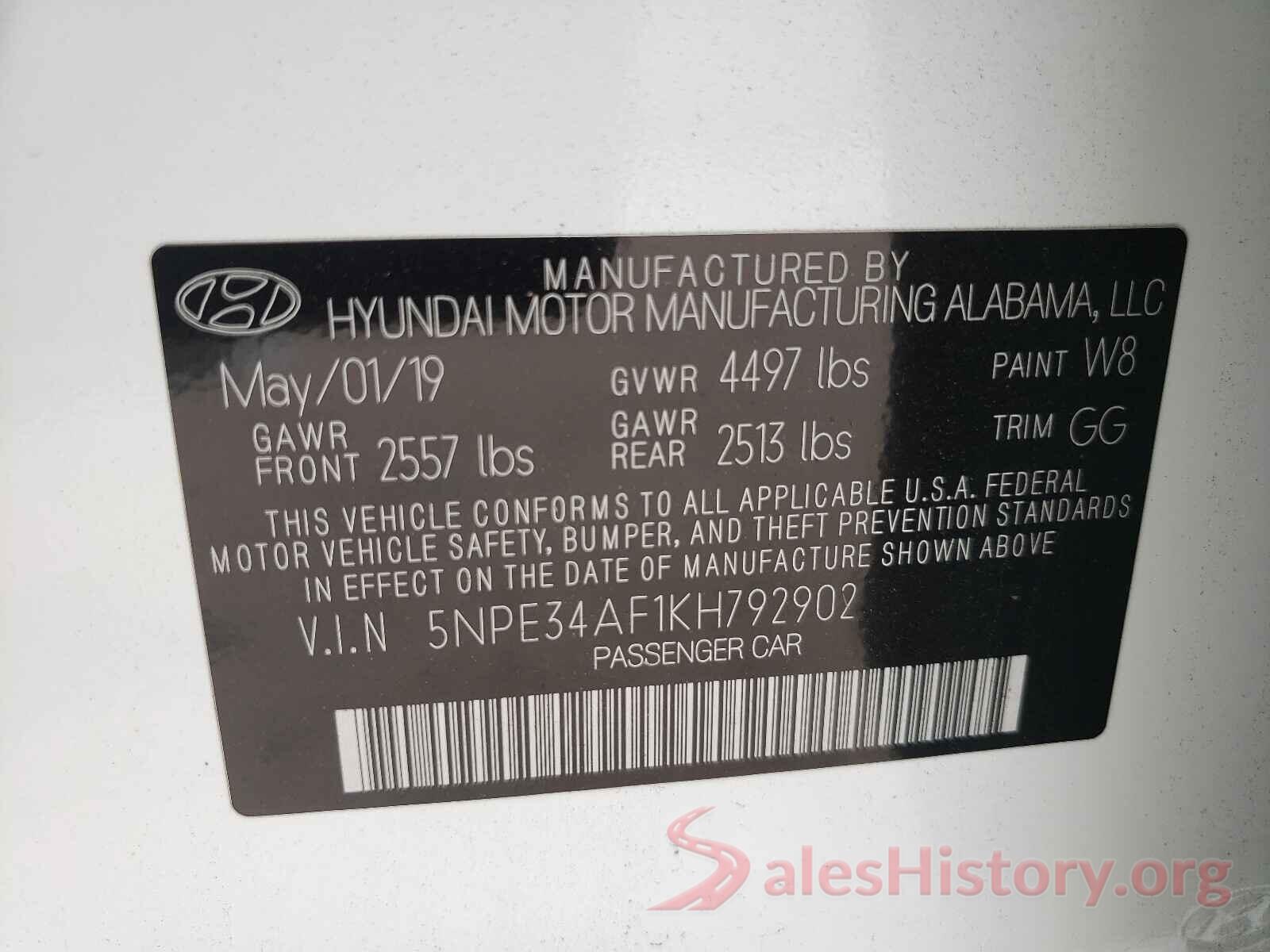 5NPE34AF1KH792902 2019 HYUNDAI SONATA