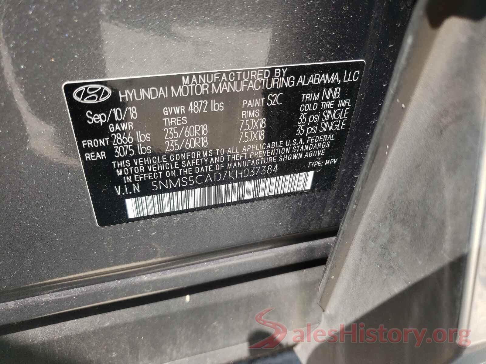 5NMS5CAD7KH037384 2019 HYUNDAI SANTA FE