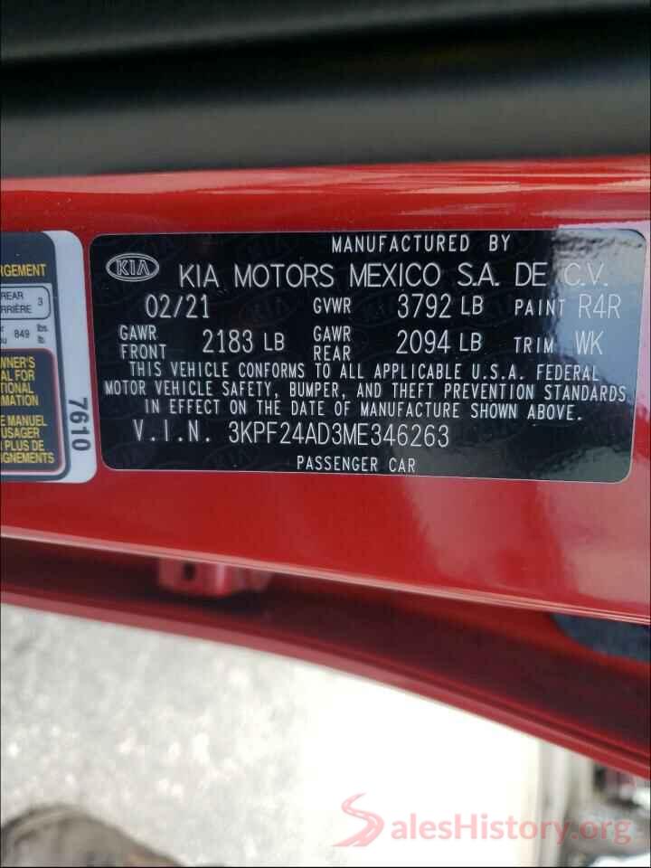 3KPF24AD3ME346263 2021 KIA FORTE