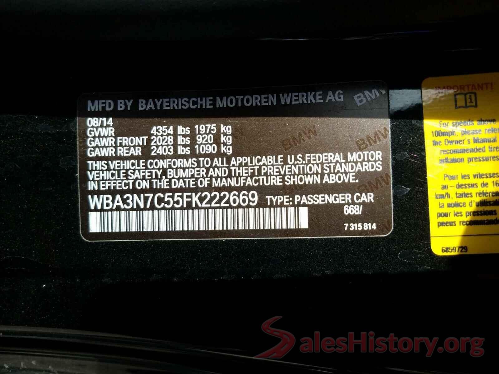 WBA3N7C55FK222669 2015 BMW 4 SERIES