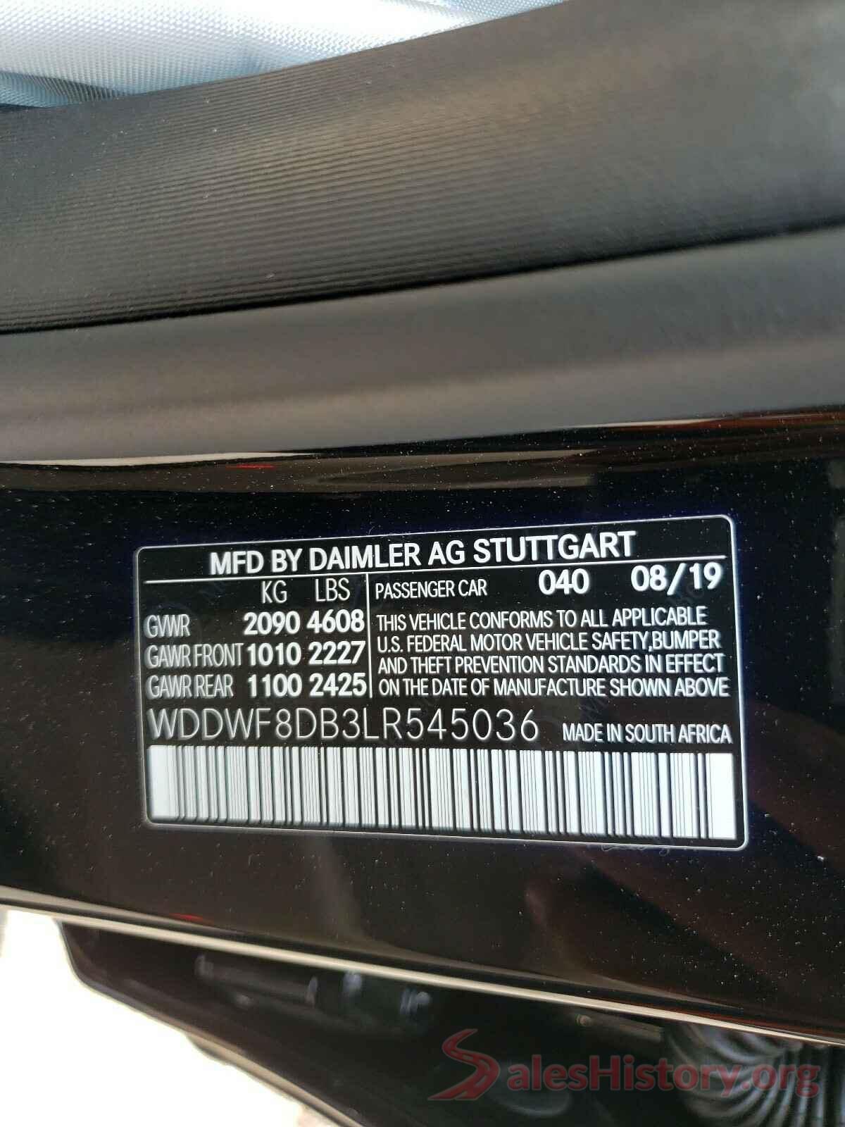 WDDWF8DB3LR545036 2020 MERCEDES-BENZ C-CLASS