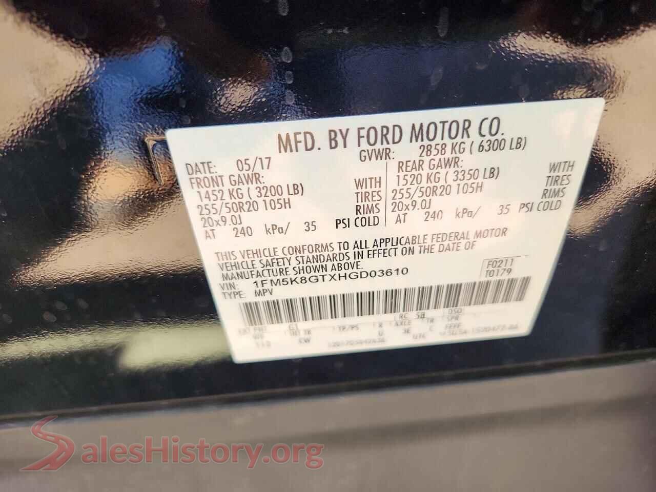 2017 FORD EXPLORER VIN 1FM5K8GTXHGD03610, wheel and tire