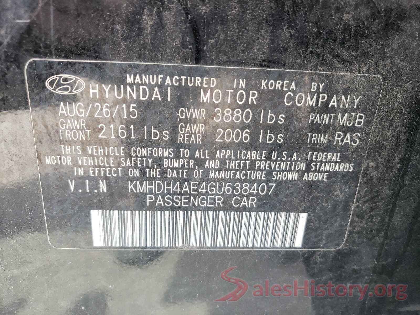 KMHDH4AE4GU638407 2016 HYUNDAI ELANTRA