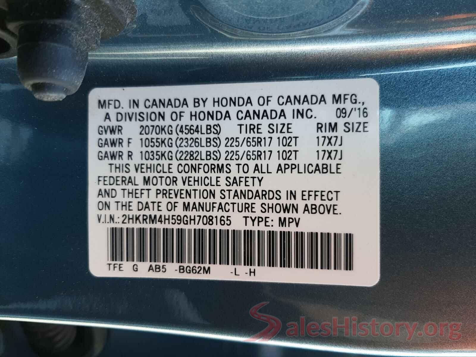 2HKRM4H59GH708165 2016 HONDA CRV