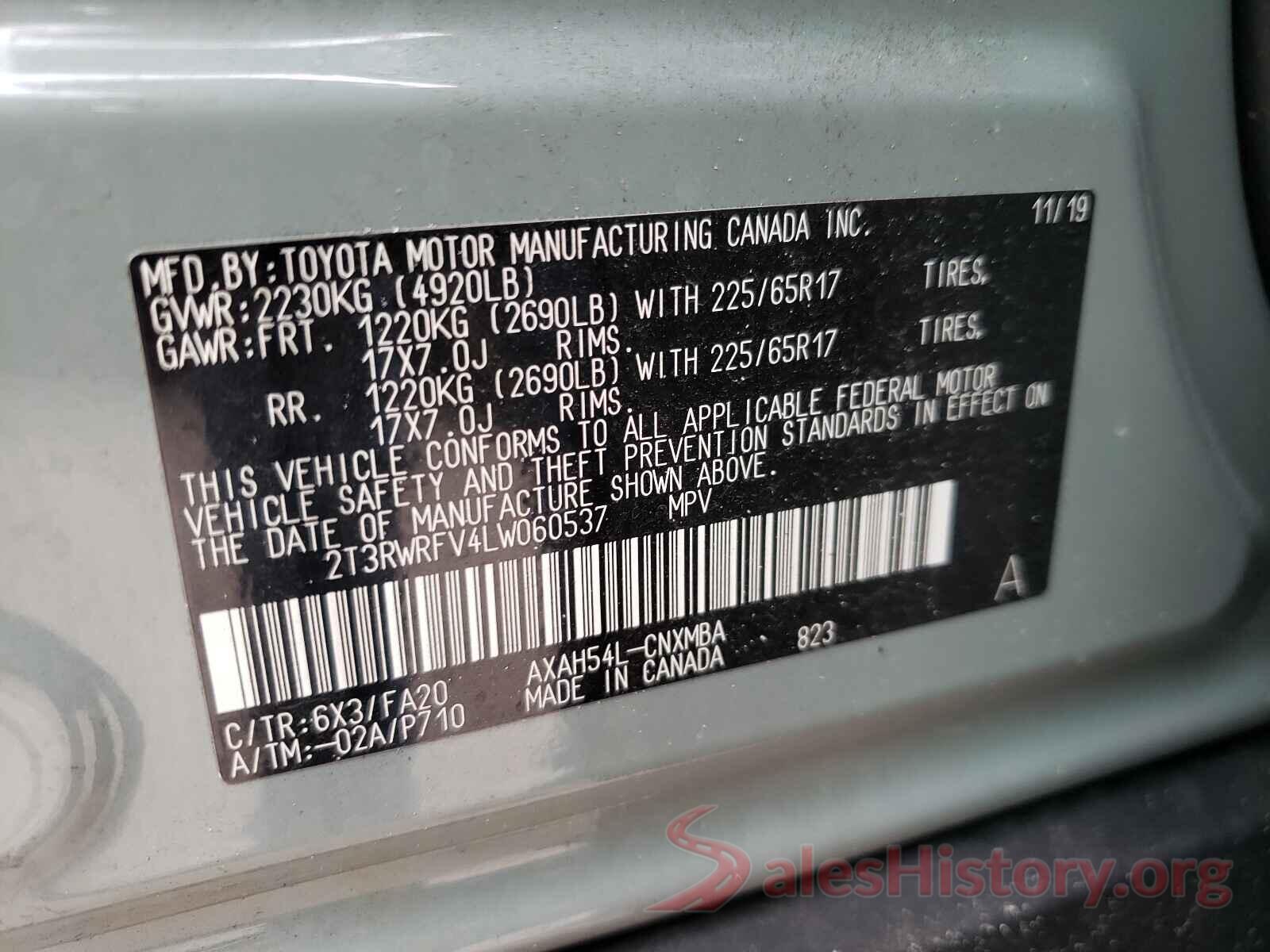 2T3RWRFV4LW060537 2020 TOYOTA RAV4