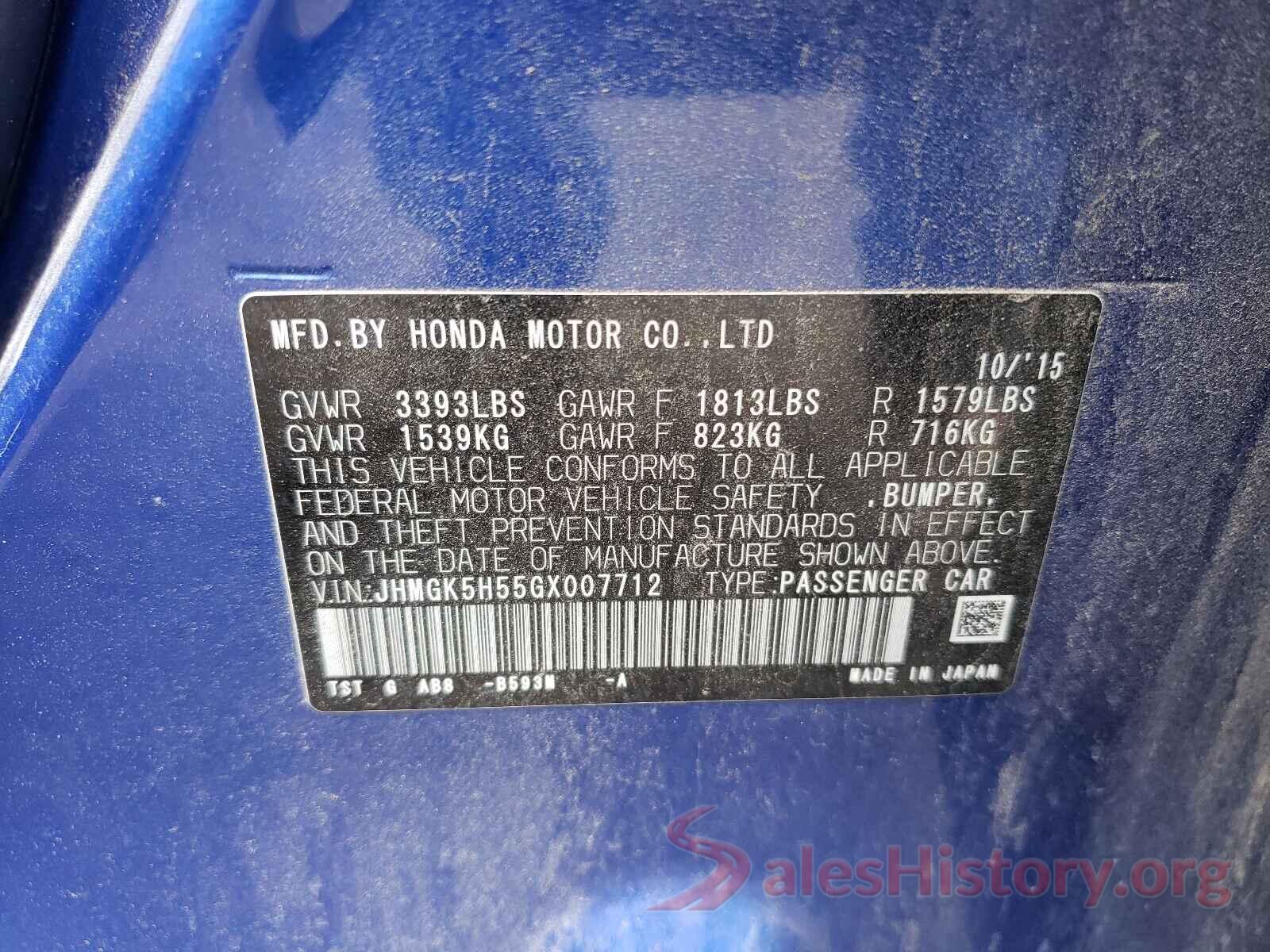 JHMGK5H55GX007712 2016 HONDA FIT