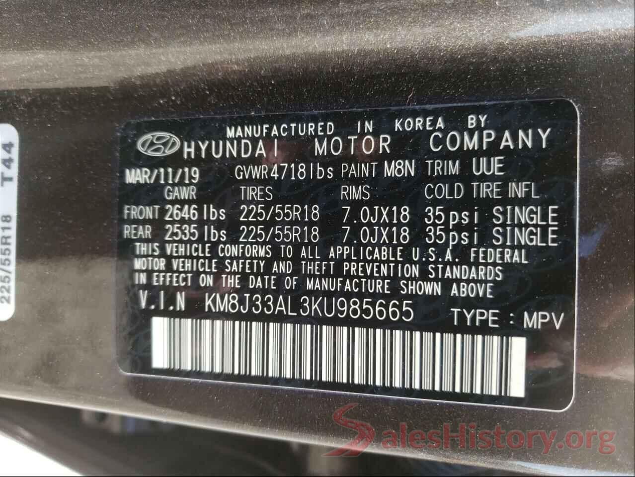 KM8J33AL3KU985665 2019 HYUNDAI TUCSON