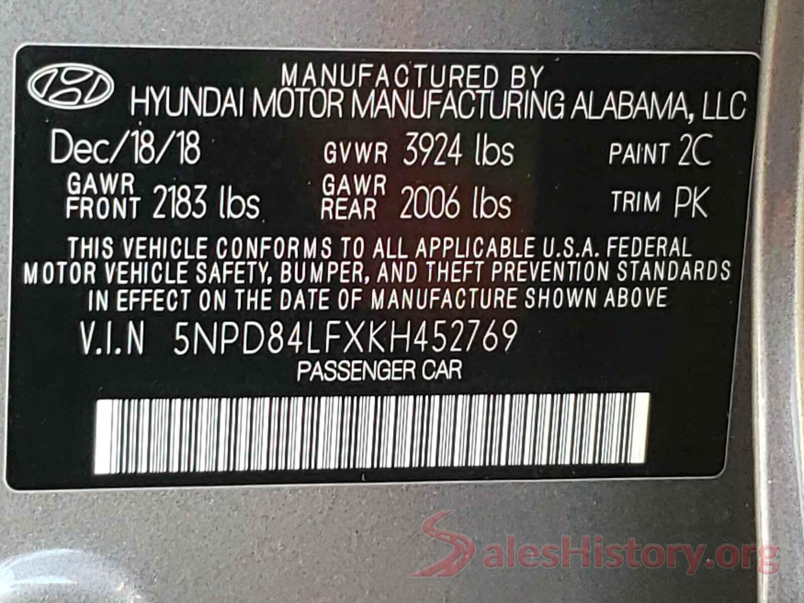 5NPD84LFXKH452769 2019 HYUNDAI ELANTRA