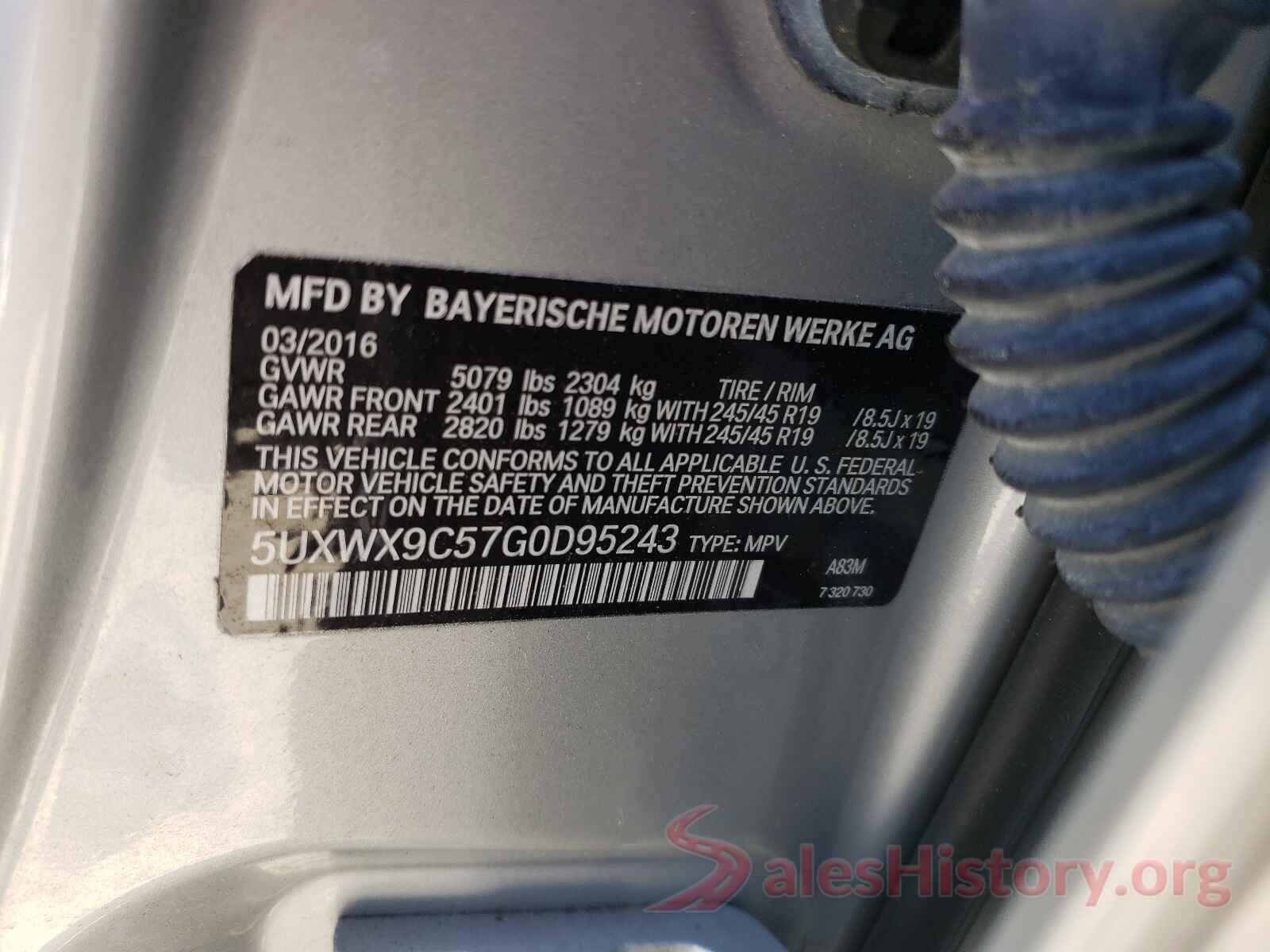 5UXWX9C57G0D95243 2016 BMW X3