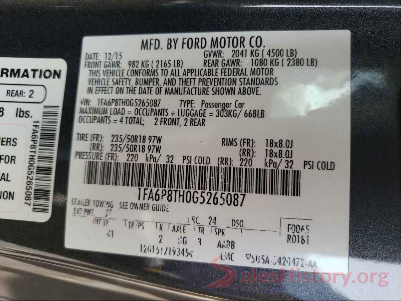 1FA6P8TH0G5265087 2016 FORD MUSTANG