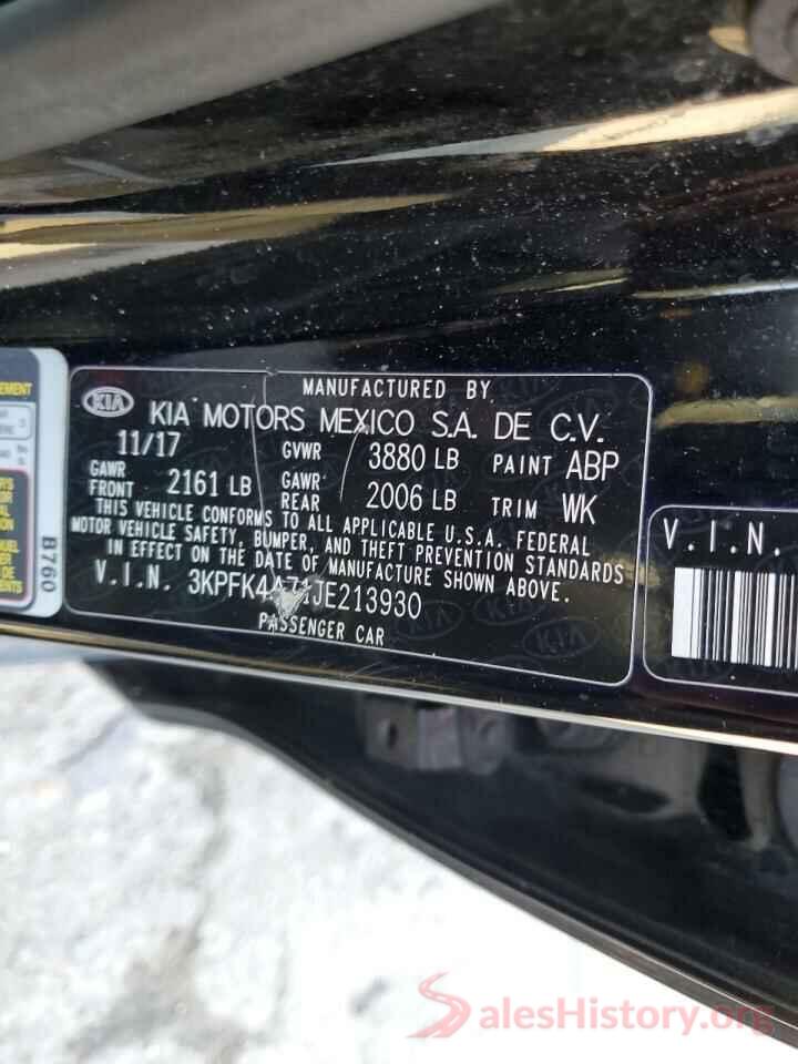 3KPFK4A71JE213930 2018 KIA FORTE