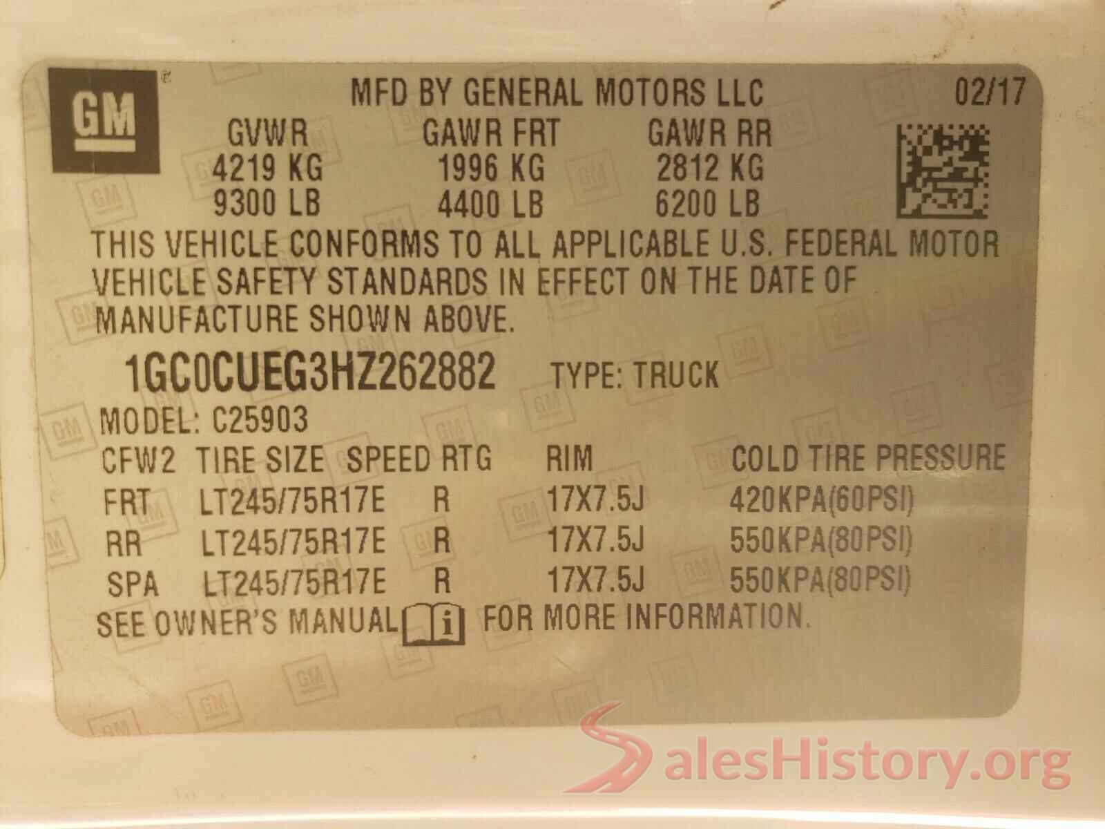 1GC0CUEG3HZ262882 2017 CHEVROLET SILVERADO