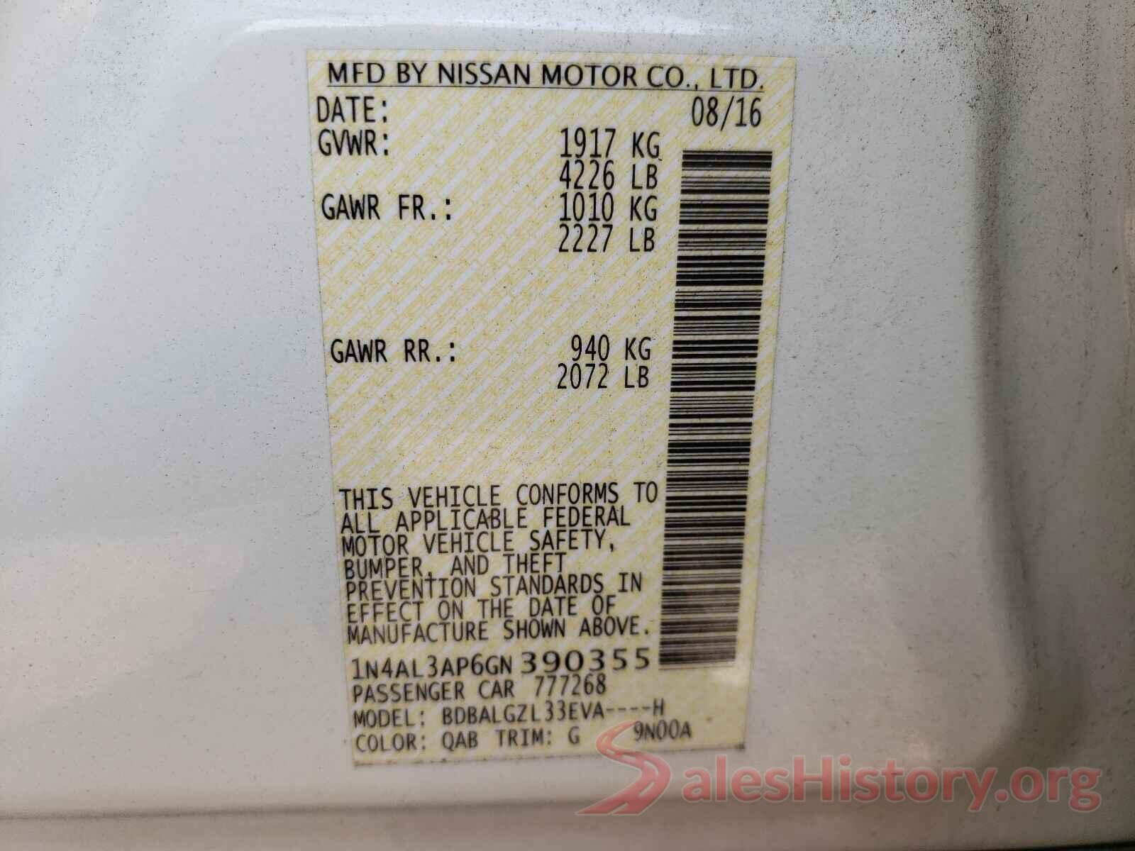 1N4AL3AP6GN390355 2016 NISSAN ALTIMA