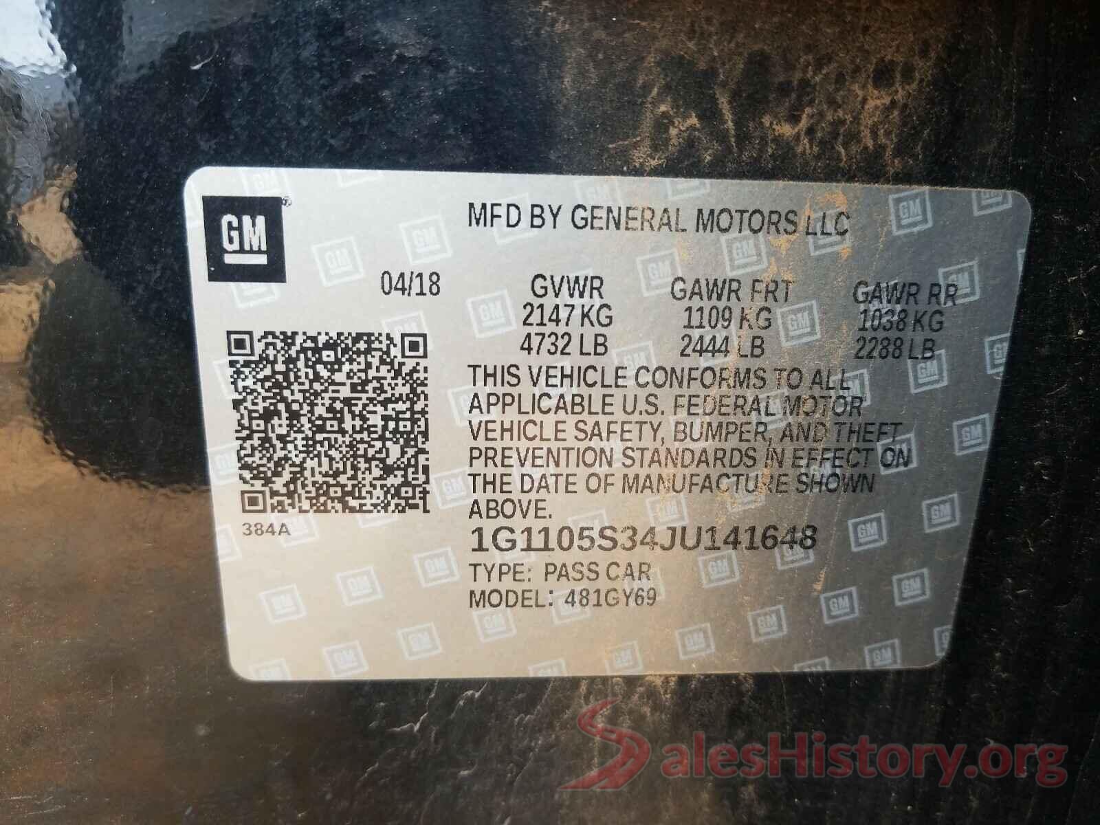 1G1105S34JU141648 2018 CHEVROLET IMPALA