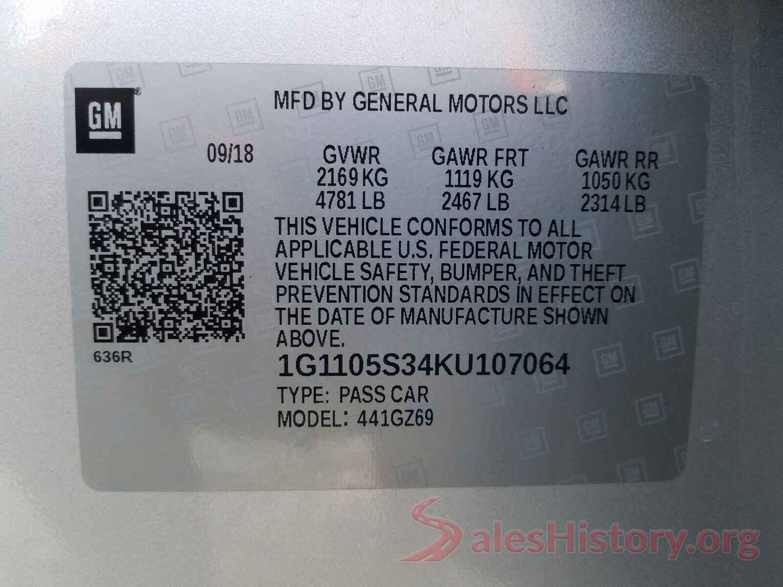 1G1105S34KU107064 2019 CHEVROLET IMPALA