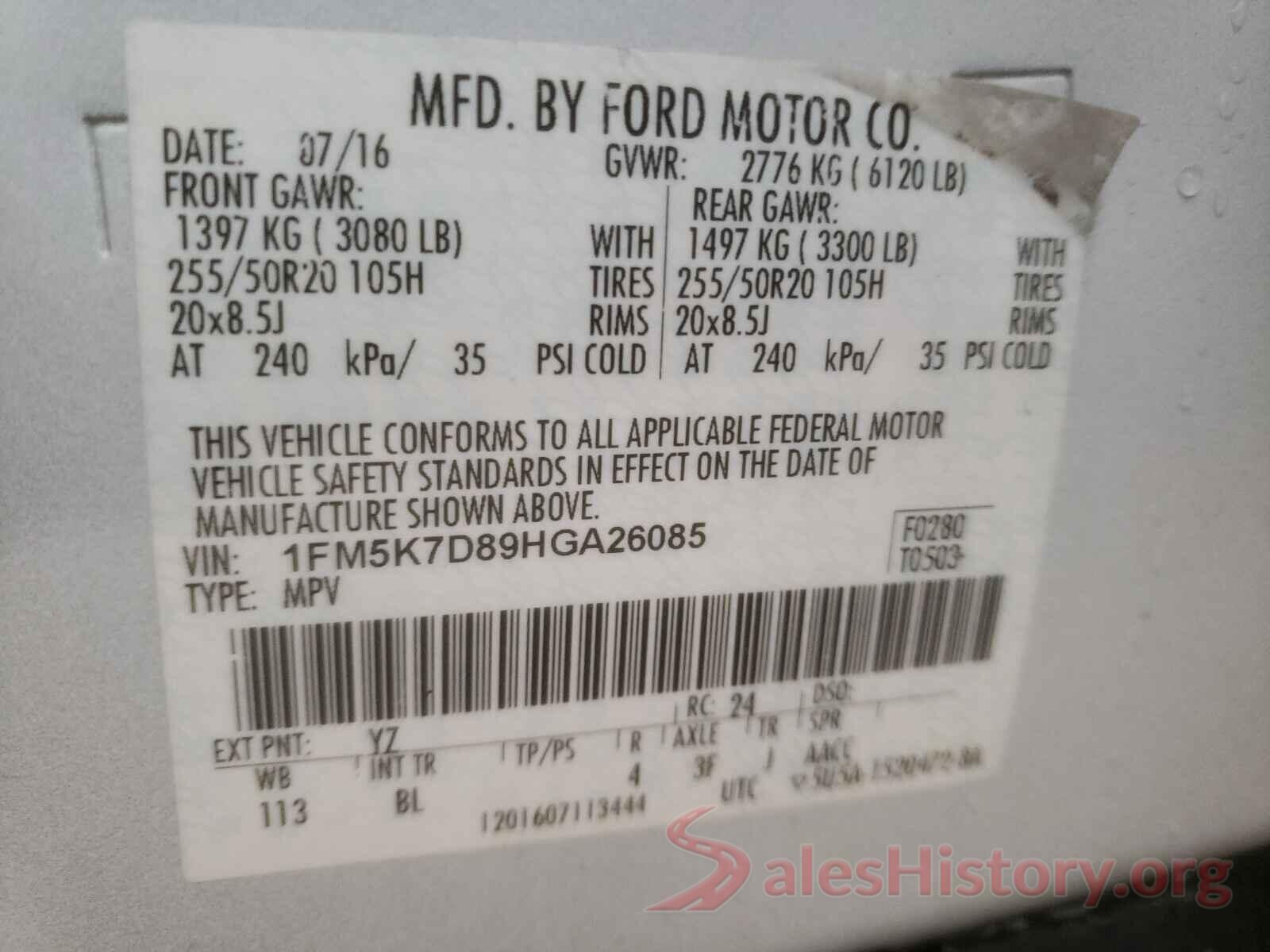 1FM5K7D89HGA26085 2017 FORD EXPLORER