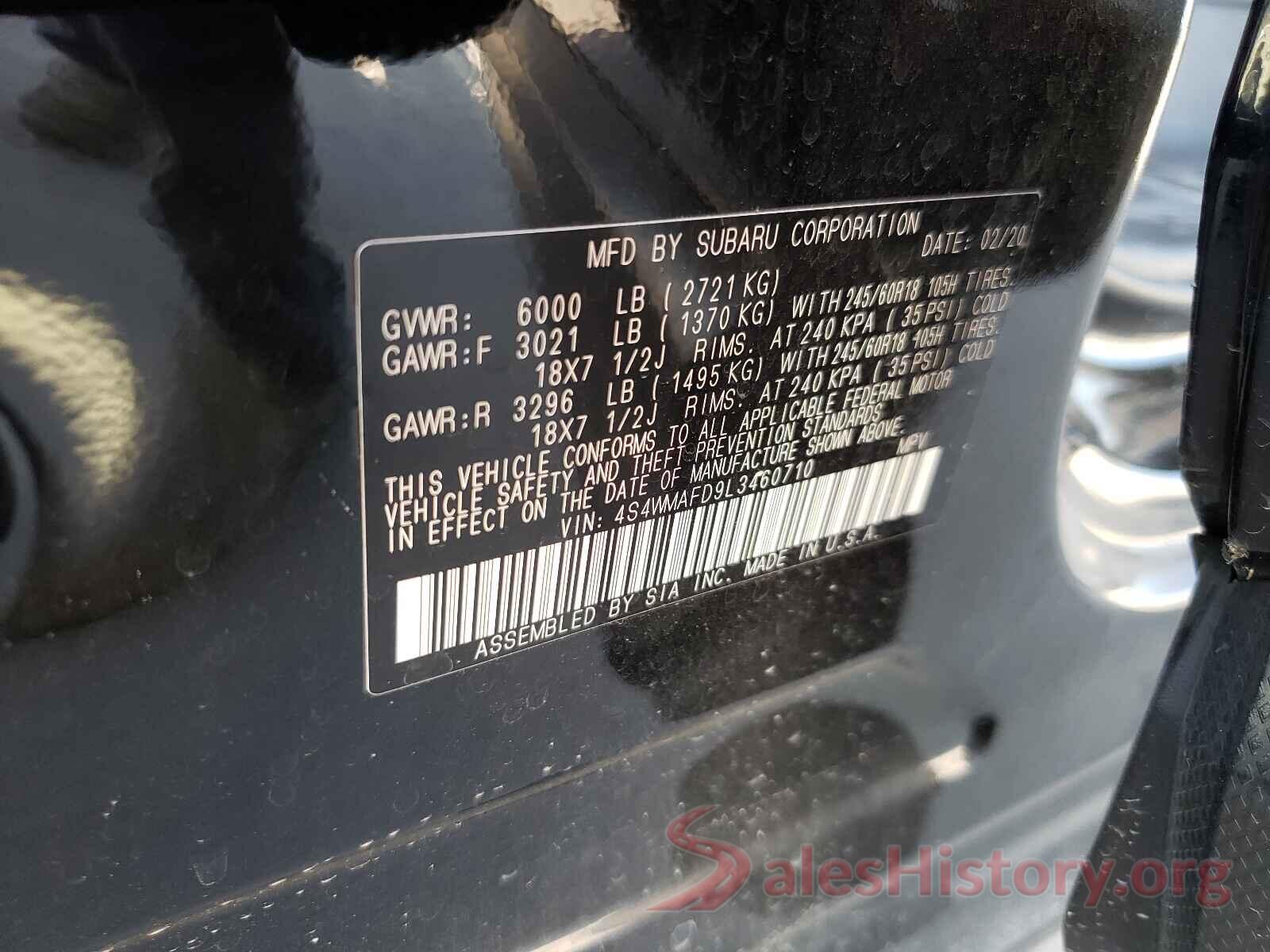 4S4WMAFD9L3460710 2020 SUBARU ASCENT